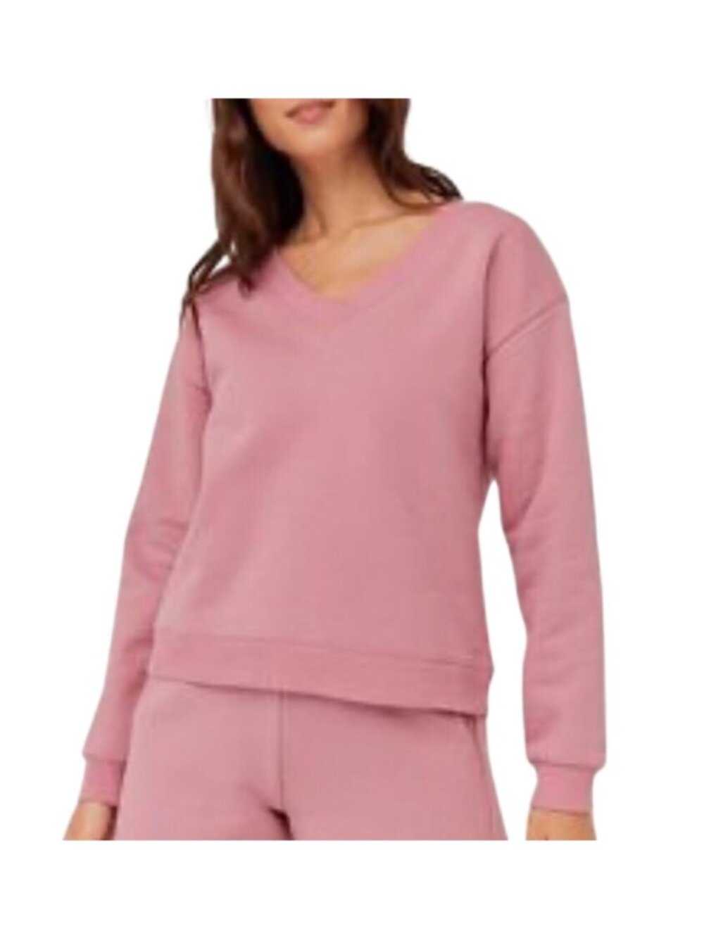Pact Calla Courtside Organic Cotton V-Neck Sweatshirt Blush pink women’s Medium